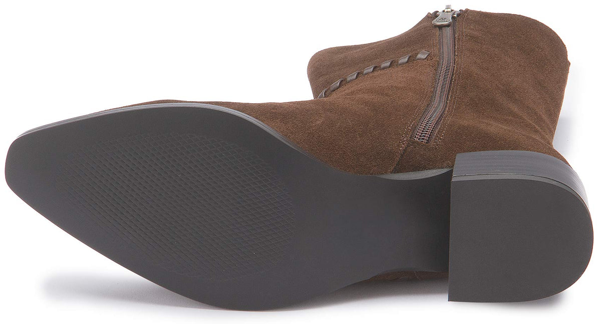 Stiefelette Dunkelbraun Rauhleder Flechtdetail – Sohle