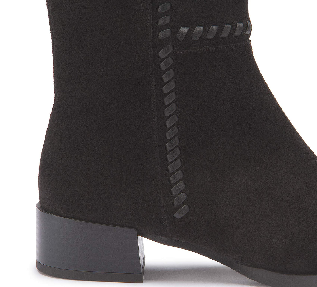 Stiefelette Schwarz Rauhleder Flechtdetail – Detail Reißverschluss