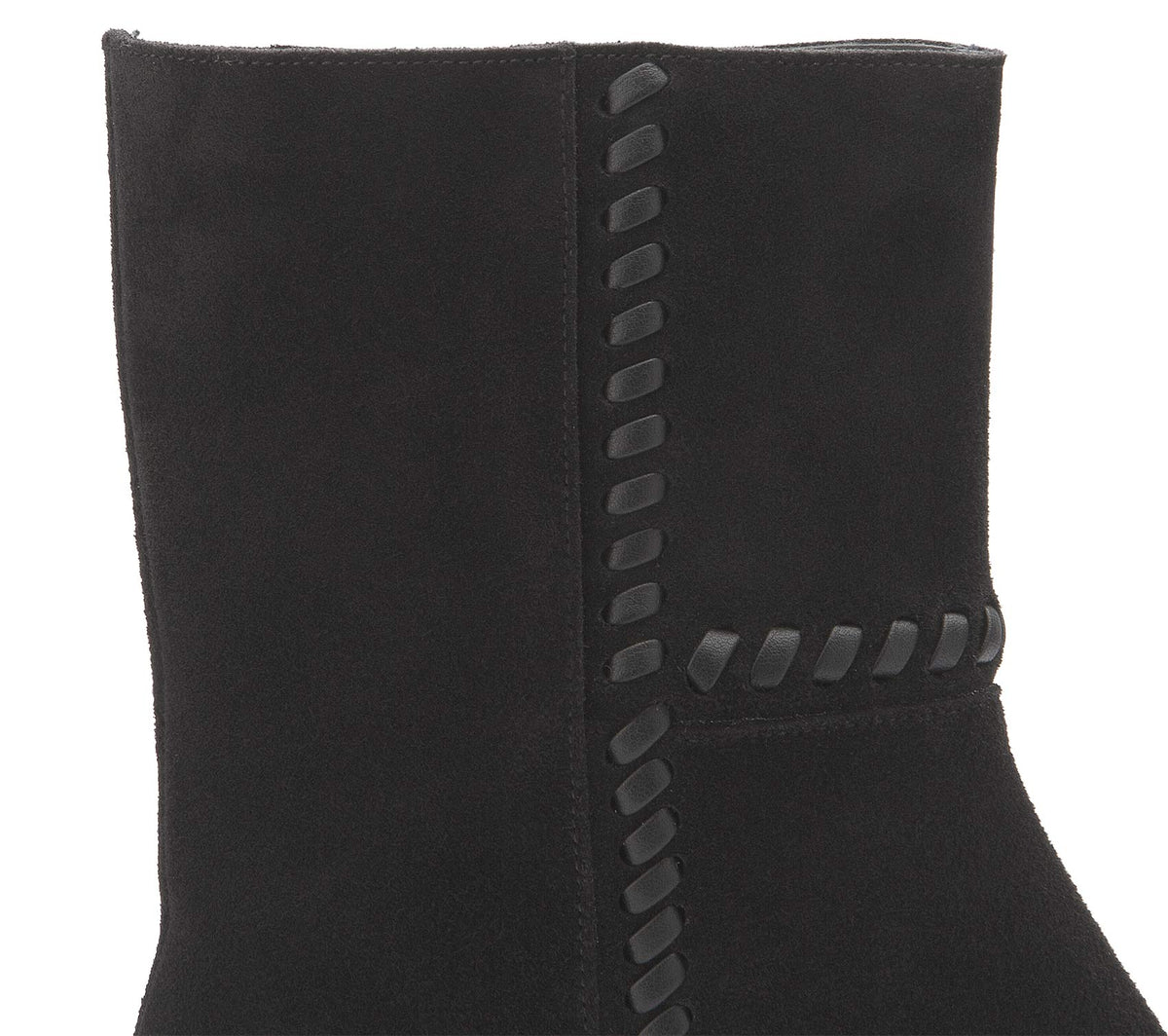 Stiefelette Schwarz Rauhleder Flechtdetail – Detail Zehenbox