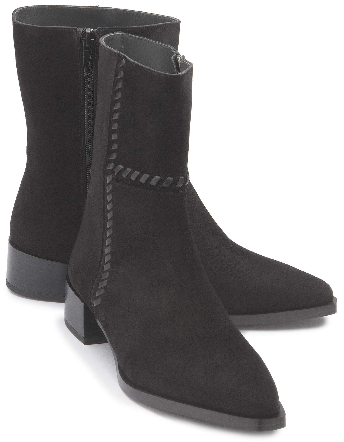 Stiefelette Schwarz Rauhleder Flechtdetail – Paar