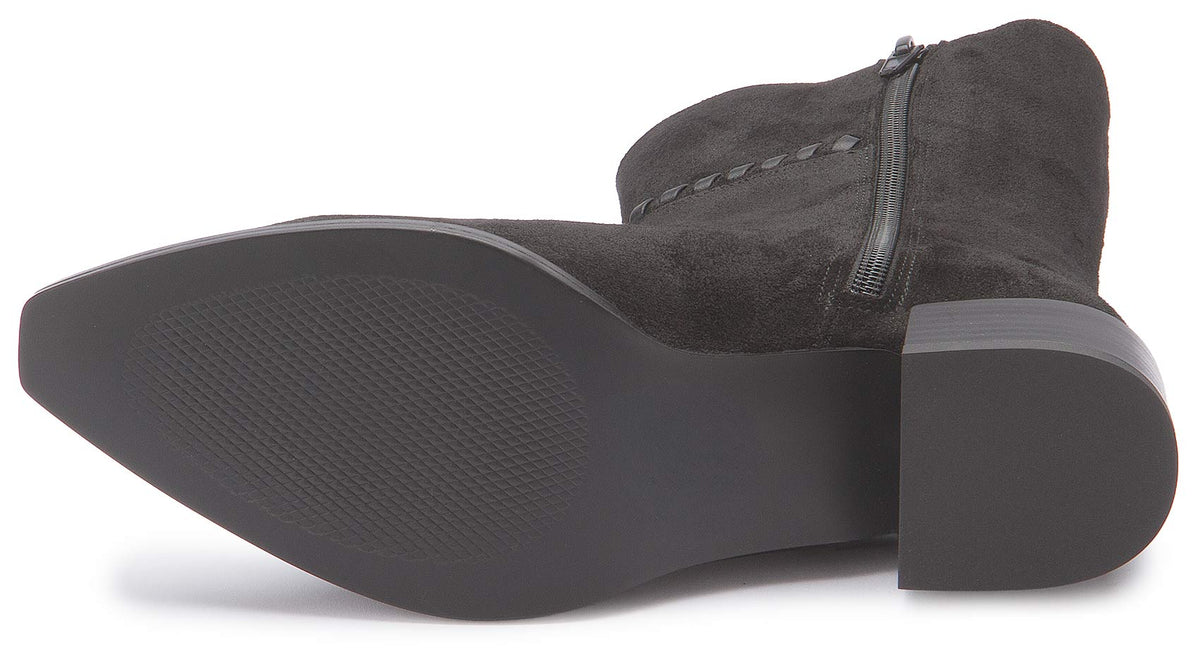 Stiefelette Schwarz Rauhleder Flechtdetail – Sohle