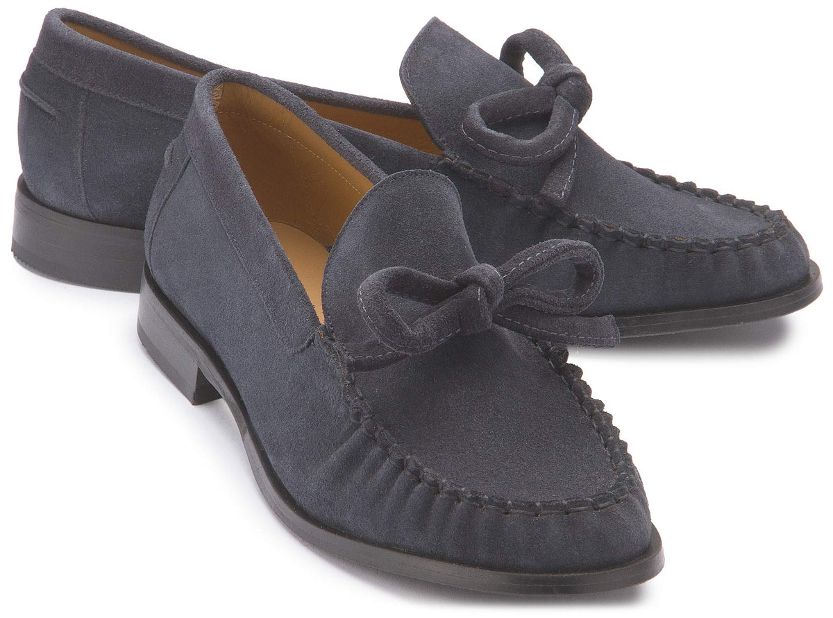 Loafer in Blau Rauhleder mit Schleife – Paar