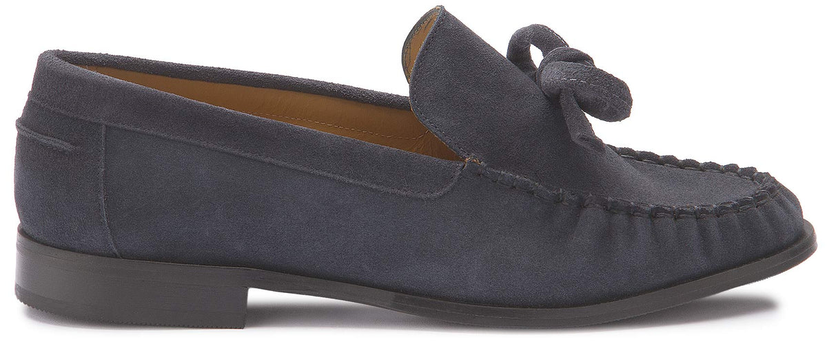 Loafer in Blau Rauhleder mit Schleife – Detail Schleife