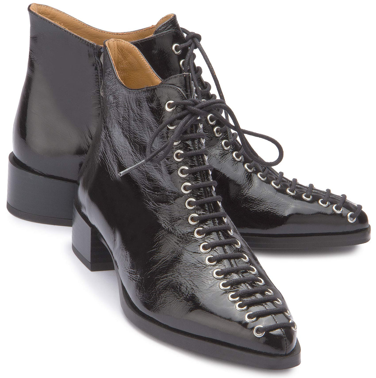 Schnürstiefelette in Schwarz Lackleder – Paar