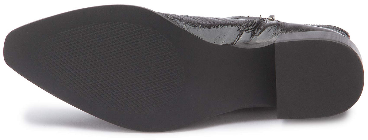 Schnürstiefelette in Schwarz Lackleder – Sohle