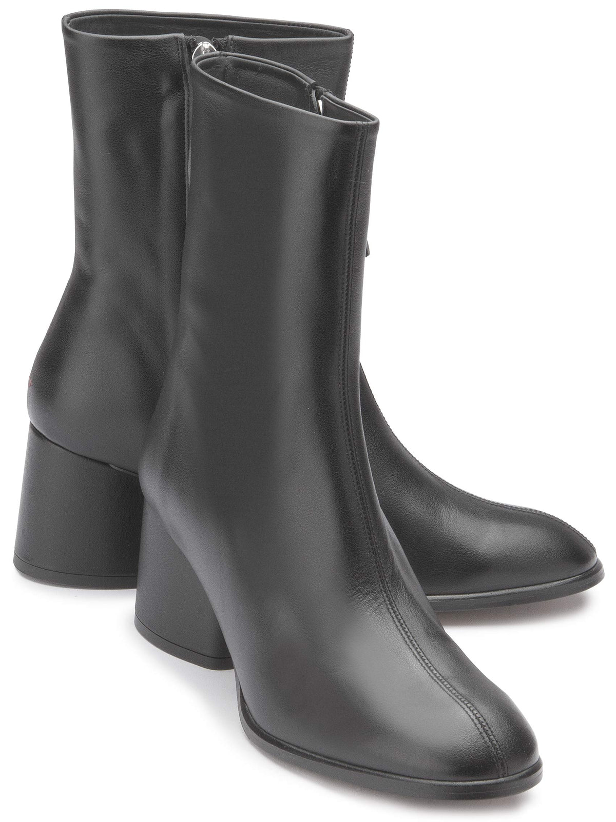 Stiefelette in Schwarz Leder mit Blockabsatz – Paar