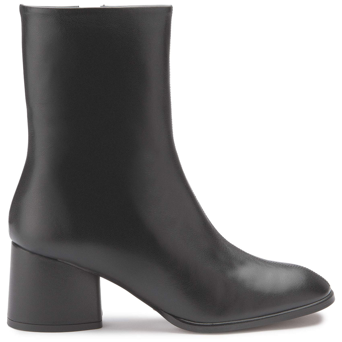 Stiefelette in Schwarz Leder mit Blockabsatz – Seitenansicht