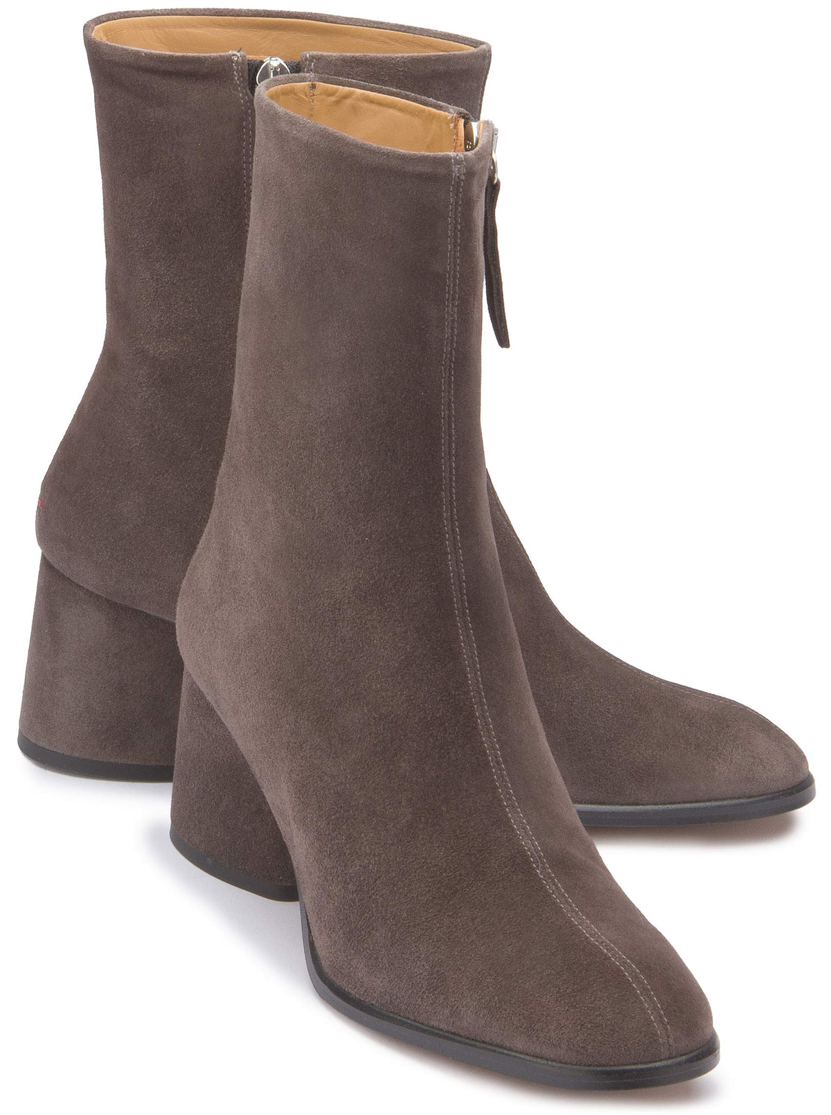 Stiefelette in Taupe Rauhleder mit Blockabsatz – Paar