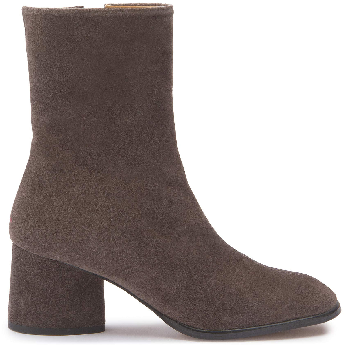 Stiefelette in Taupe Rauhleder mit Blockabsatz – Seitenansicht