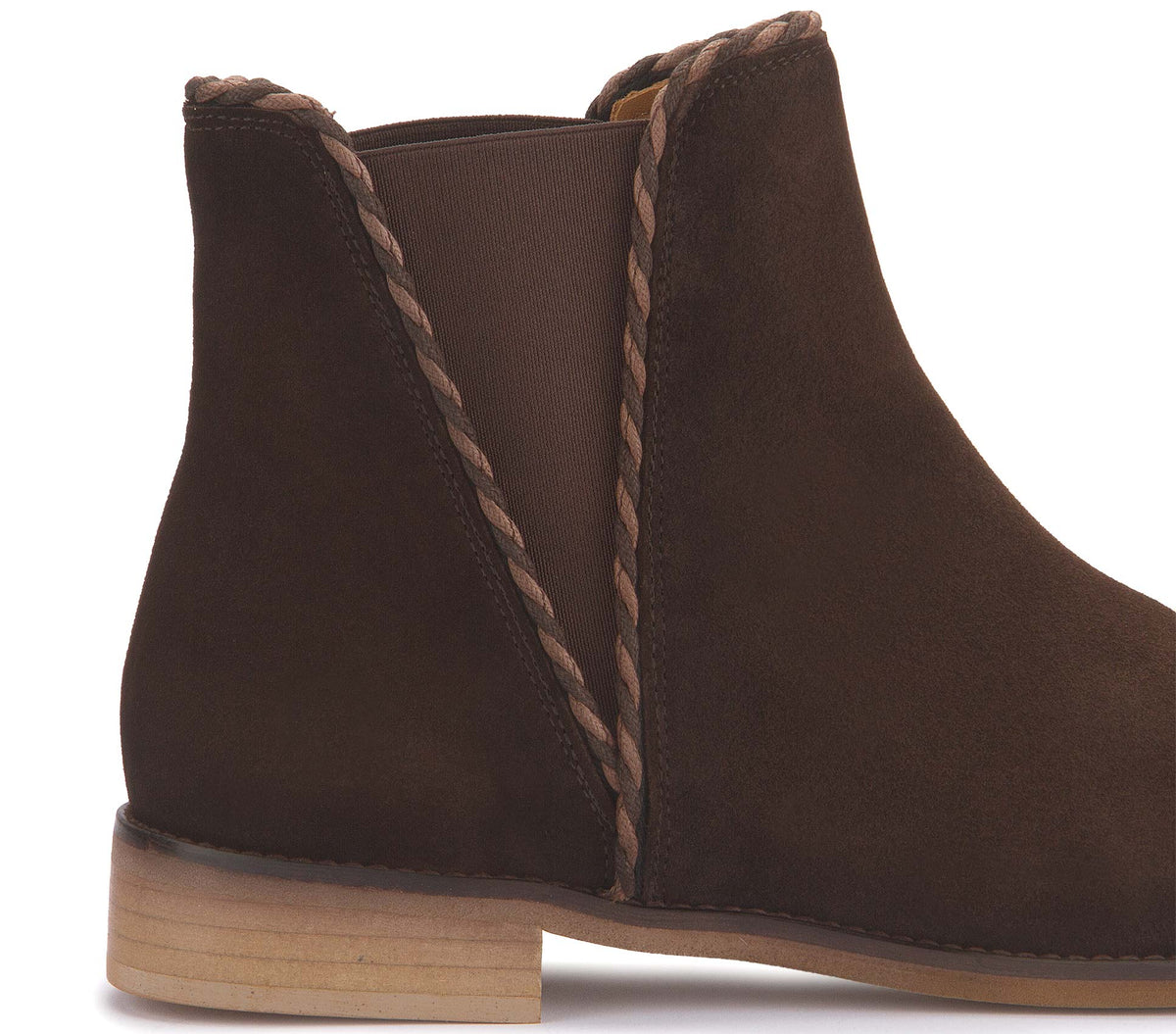 Stiefeletten in Dunkelbraun Rauhleder mit Flechtbesatz, Detailansicht, Artikel 2609-26