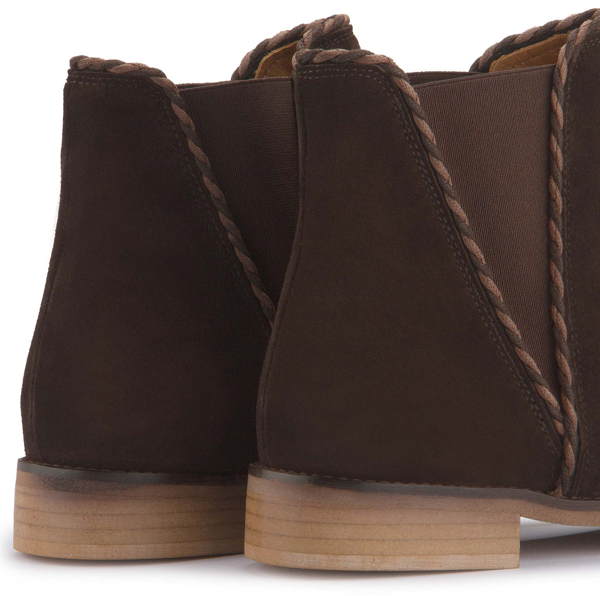 Stiefeletten in Dunkelbraun Rauhleder mit Flechtbesatz, Detailansicht, Artikel 2609-26
