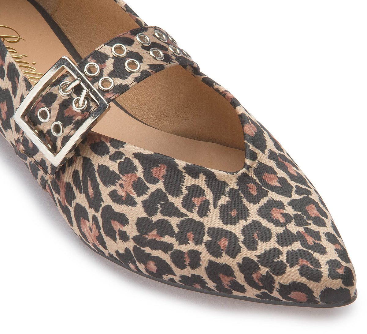 Spitze Schuhform und Schnallenriemen mit Metallösen