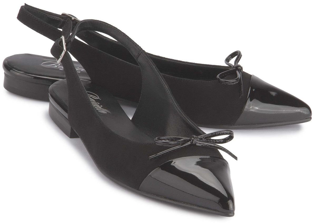 Schwarze Sling-Ballerinas 2143-14 aus Rauhleder mit Lackleder als Paar