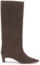 Stiefel Dunkelbraun Rauhleder Kitten-Heel – Seitenansicht