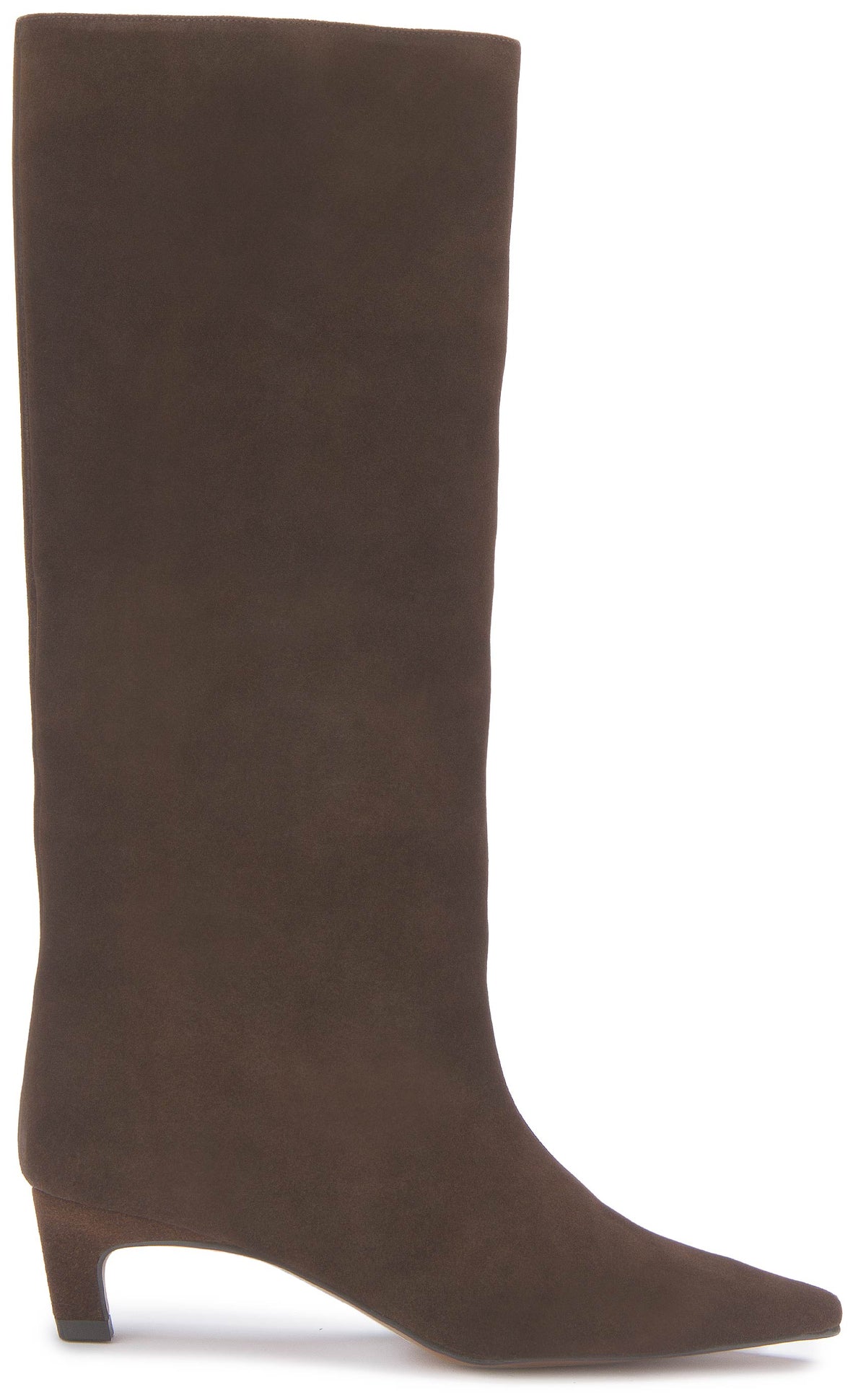Stiefel Dunkelbraun Rauhleder Kitten-Heel – Seitenansicht