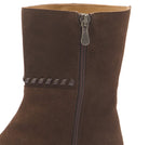 Stiefelette Dunkelbraun Rauhleder Flechtdetail – Detail Absatz