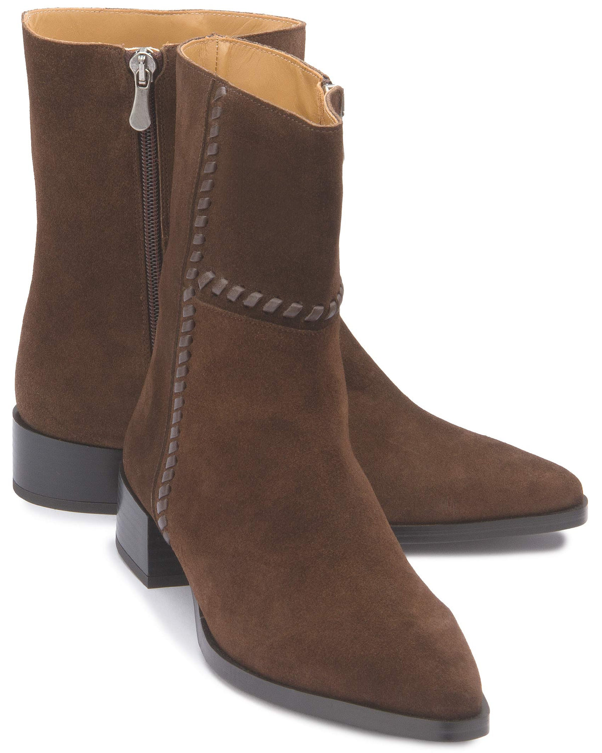 Stiefelette Dunkelbraun Rauhleder Flechtdetail – Paar