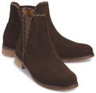 Stiefeletten in Dunkelbraun Rauhleder mit Flechtbesatz, Paaransicht, Artikel 2609-26