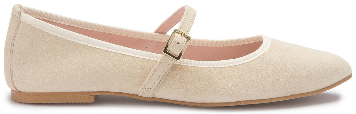 Ballerina 2701-15 in Creme mit flachem Absatz, Seitenansicht