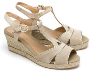 Espadrille Sandalen Veloursleder mit Seil bezogener Keilabsatz Taupe Untergroesse