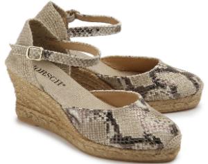 Espadrilles Sandalen Leder Reptilienoptik geflochtene Hanfsohle Beige Untergroesse