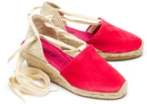 Espadrilles-Wedges Leder Keilabsatz aus Bast Schnuerung Pink Untergroesse