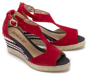 Espadrilles Wedges Nubukleder T-Strap Keilabsatz mit Bast-Umrandung Rot Untergroesse