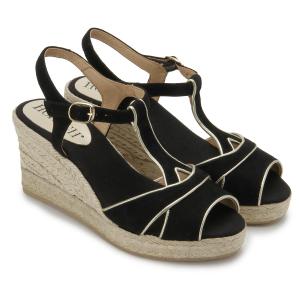 Espadrilles Wedges Sandale Veloursleder mit Seil bezogener Keilabsatz Schwarz Untergroesse