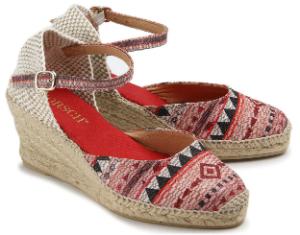 Espadrilles Leinen Ethno-Look Muster mit Goldfaeden Bast-Mittelsohle Multicolor Untergroesse