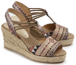 Keil-Espadrilles-Sandale Leinen Bastsohle Multicolor Untergroesse