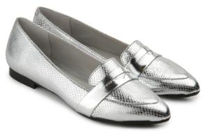 Uebergroessen Slipper Loafer Leder Metallic-Design Silber