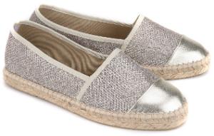 Espadrilles Canvas-Design Glitzer-Garn Vorderkappe aus Leder Metallic-Effekt Beige Gold Untergroesse