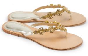 Zehentrenner Metallic-Look schmale Riemchen Strassbesatz Flats Gold Uebergroesse