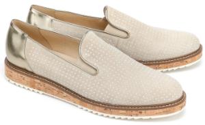 Beige Slip-on Plateau Slipper mit glaenzender Fersenkappe fuer Damen