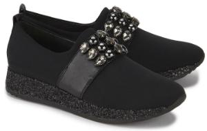 Schwarze Slip-on Stretch Slipper mit leichter Glitzer Gummisohle