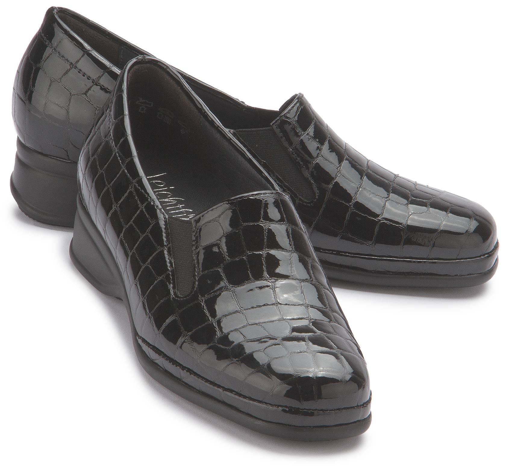 Semler Damen Slipper in Übergrößen | Eleganter Mokassin aus feinem Leder mit glänzender Krokoprägung