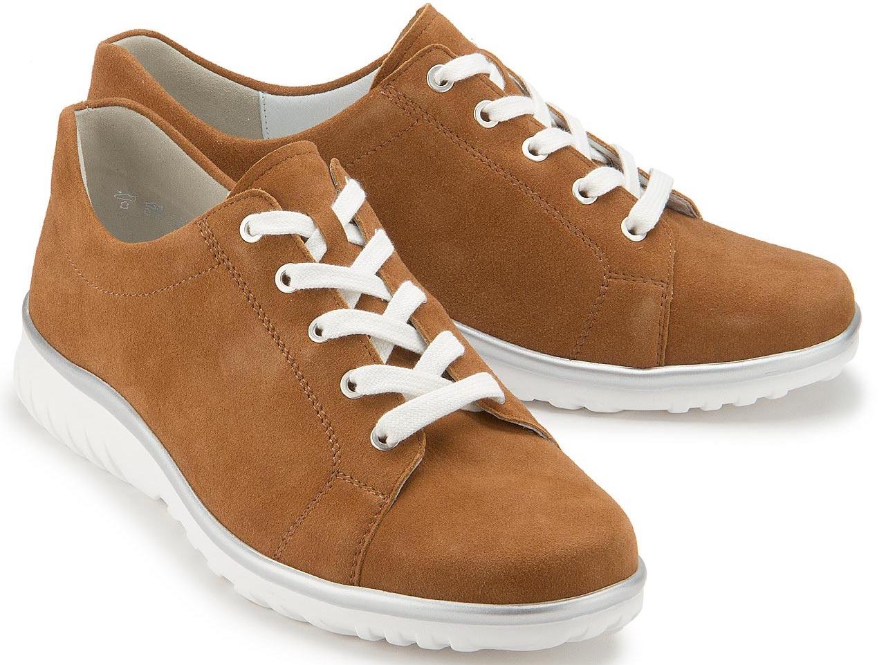 Semler Damen Sneaker in Übergrößen | sportlicher Schnürschuh aus grauem Nubukleder