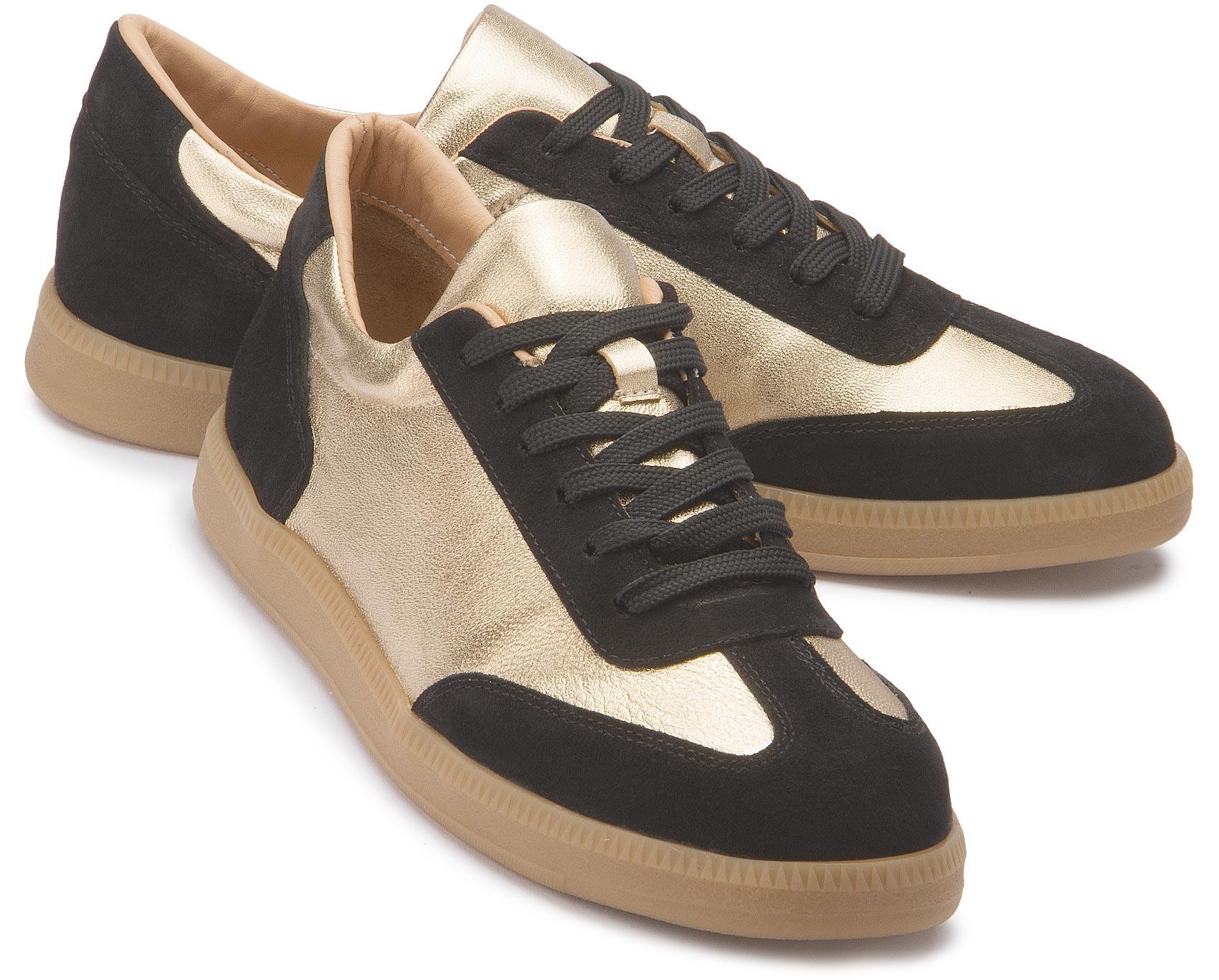 Miotti Damen Sneaker in Übergrößen | überzeugt mit edler Kombination aus glänzendem Metallic-Leder und softem Rauleder MIOTTI Sneaker in Übergrößen in Schwarz/Gold